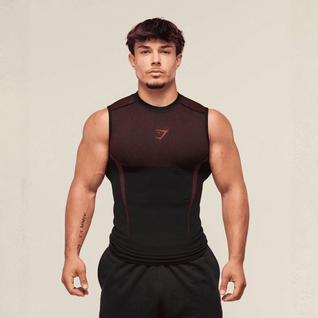 GYMSHARK ONYX 5.0 TANK - BLACK/CARMINE RED