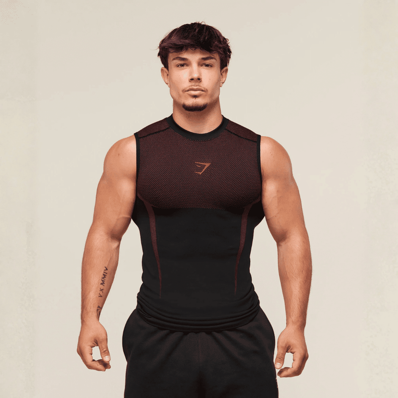 GYMSHARK ONYX 5.0 TANK - BLACK/CARMINE RED