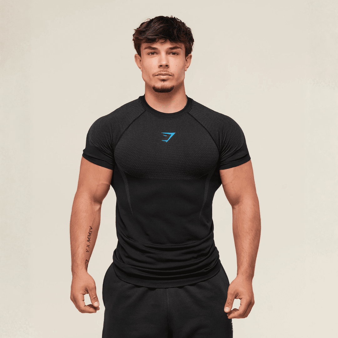 GYMSHARK ONYX 5.0 SEAMLESS T-SHIRT - BLACK/ONYX GREY