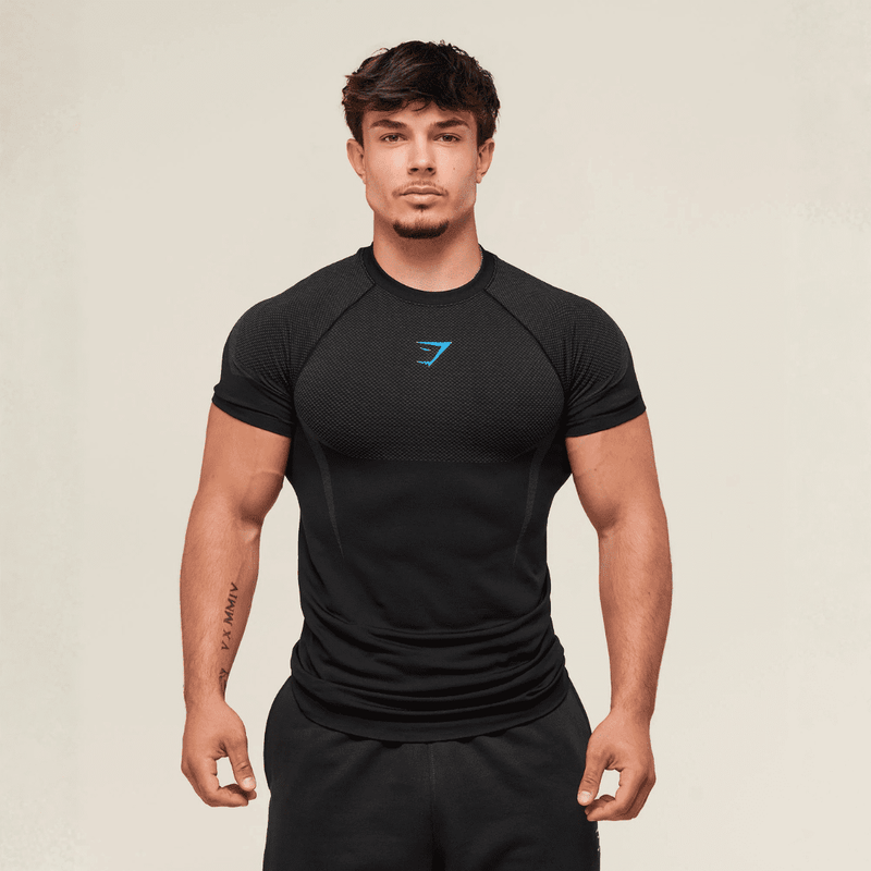 GYMSHARK ONYX 5.0 SEAMLESS T-SHIRT - BLACK/ONYX GREY