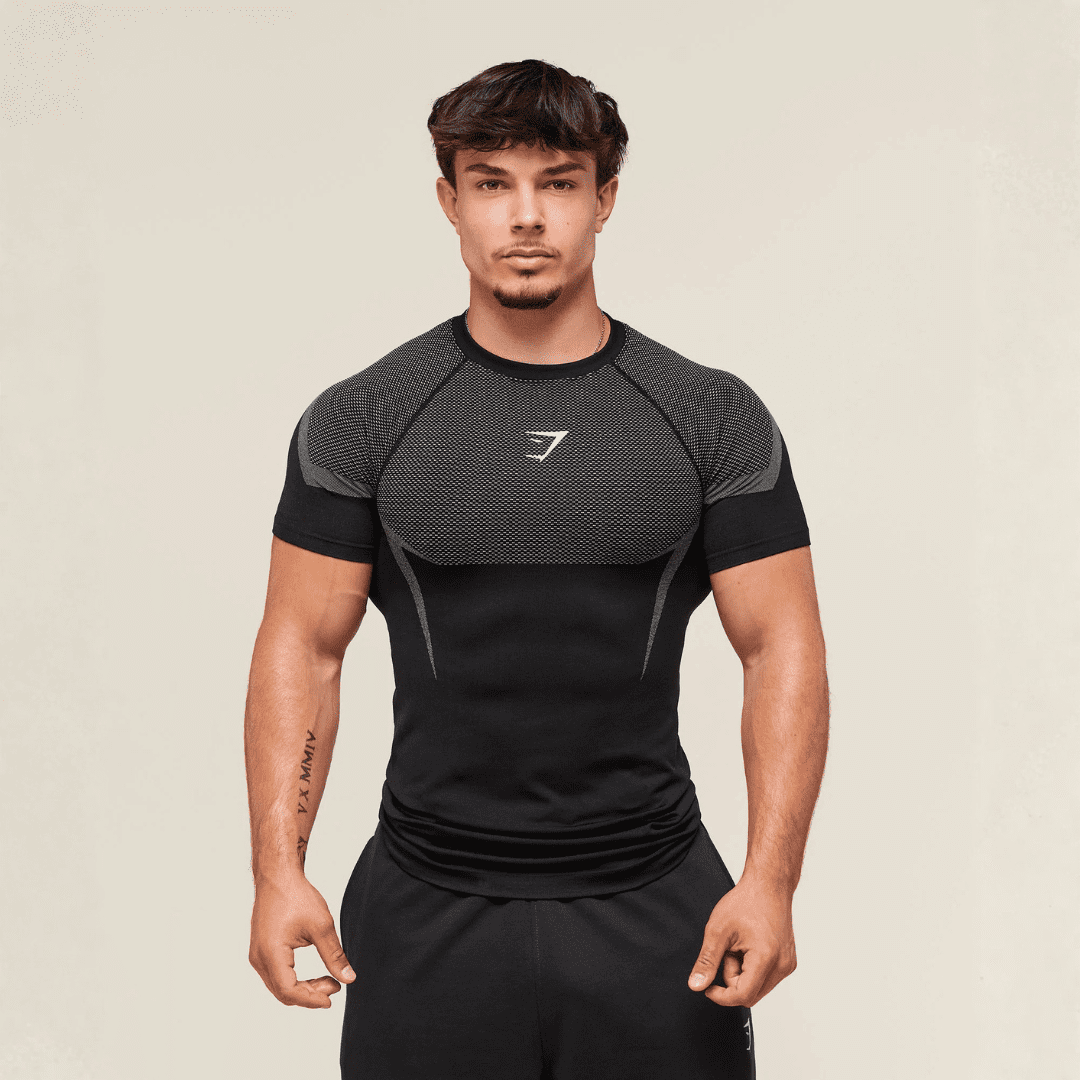 GYMSHARK ONYX 5.0 SEAMLESS T-SHIRT - BLACK/LIGHT GREY
