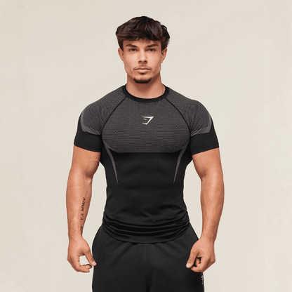 GYMSHARK ONYX 5.0 SEAMLESS T-SHIRT - BLACK/LIGHT GREY