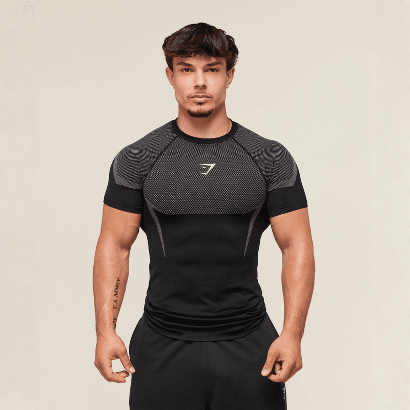 GYMSHARK ONYX 5.0 SEAMLESS T-SHIRT - BLACK/LIGHT GREY
