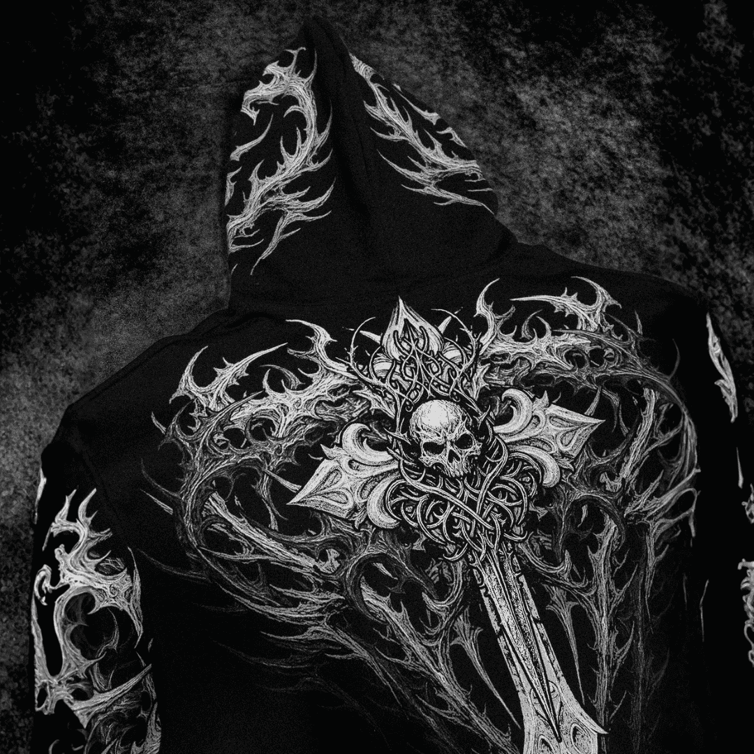 HEAVENLY KNIGHT OVERSIZED ZIP-UP HOODIE [MIDNIGHT]