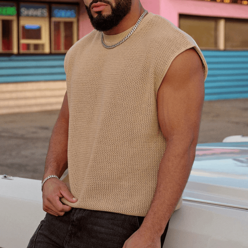 DROP SHOULDER KNIT CUT-OFF TAN