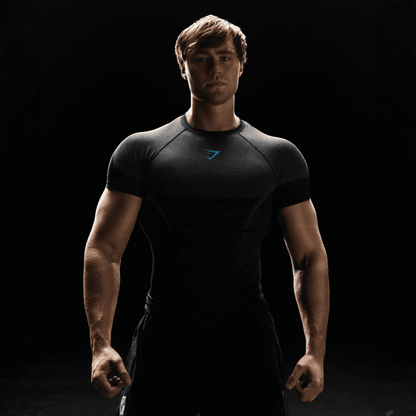 GYMSHARK ONYX 5.0 SEAMLESS T-SHIRT - BLACK/ONYX GREY
