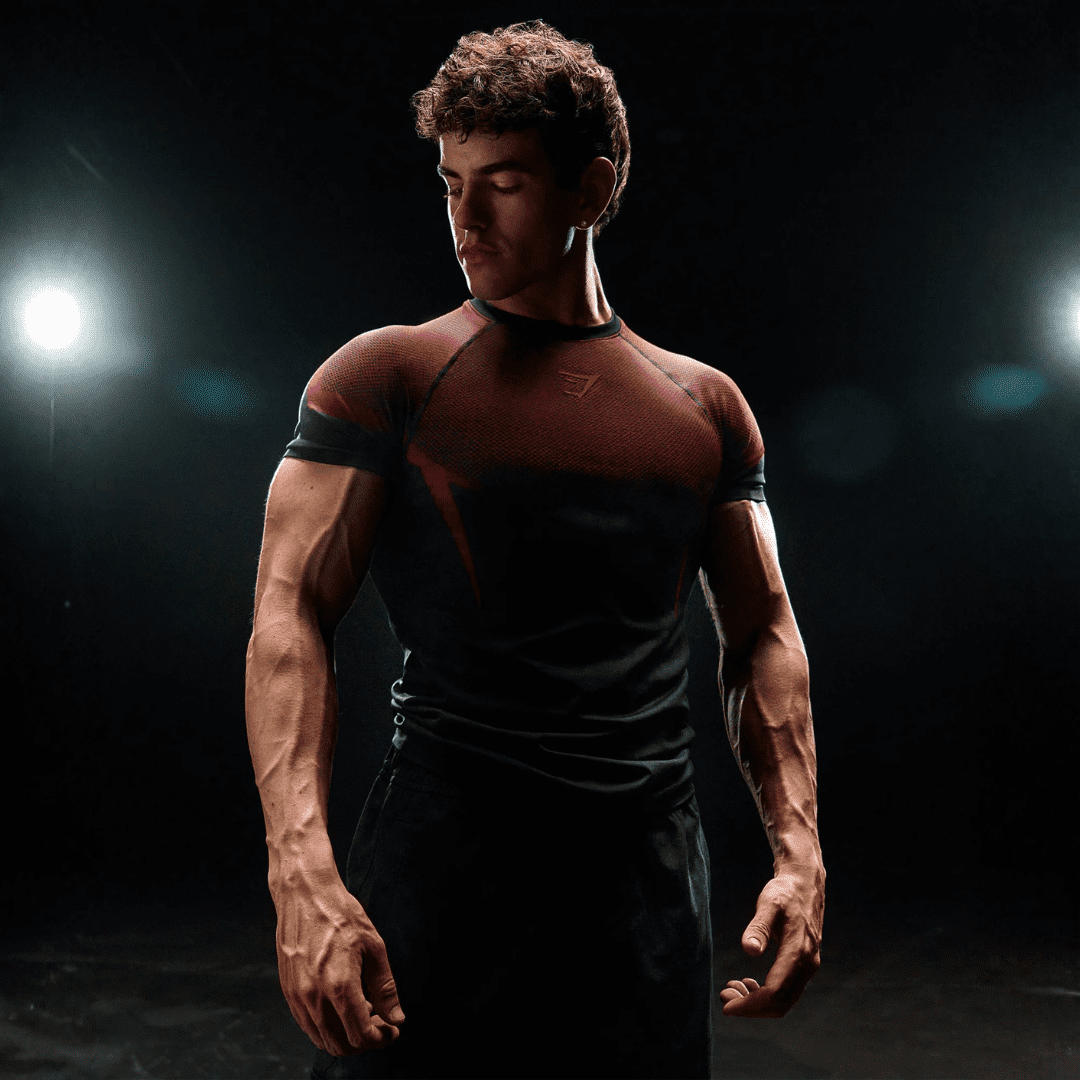 GYMSHARK ONYX 5.0 SEAMLESS T-SHIRT - BLACK/CARMINE RED