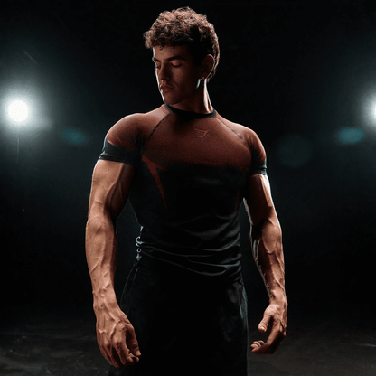 GYMSHARK ONYX 5.0 SEAMLESS T-SHIRT - BLACK/CARMINE RED