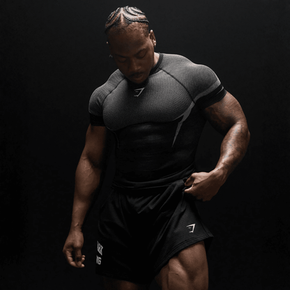 GYMSHARK ONYX 5.0 SEAMLESS T-SHIRT - BLACK/LIGHT GREY