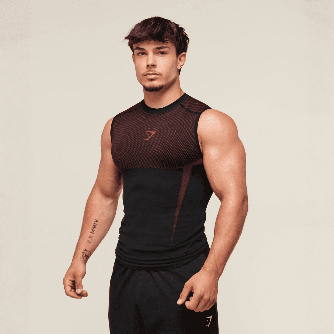 GYMSHARK ONYX 5.0 TANK - BLACK/CARMINE RED