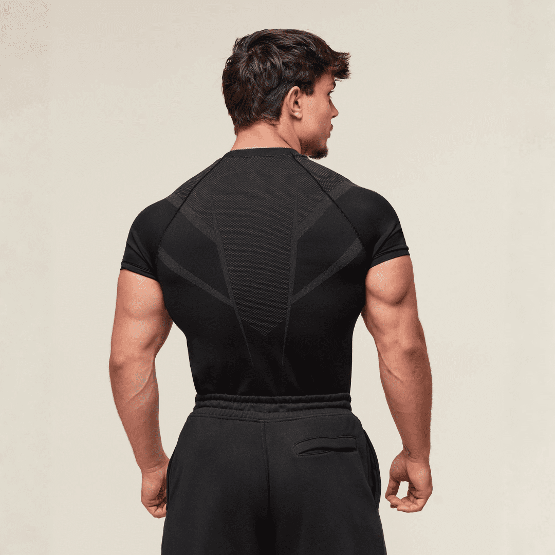 GYMSHARK ONYX 5.0 SEAMLESS T-SHIRT - BLACK/ONYX GREY