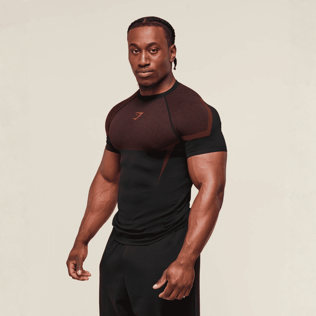 GYMSHARK ONYX 5.0 SEAMLESS T-SHIRT - BLACK/CARMINE RED