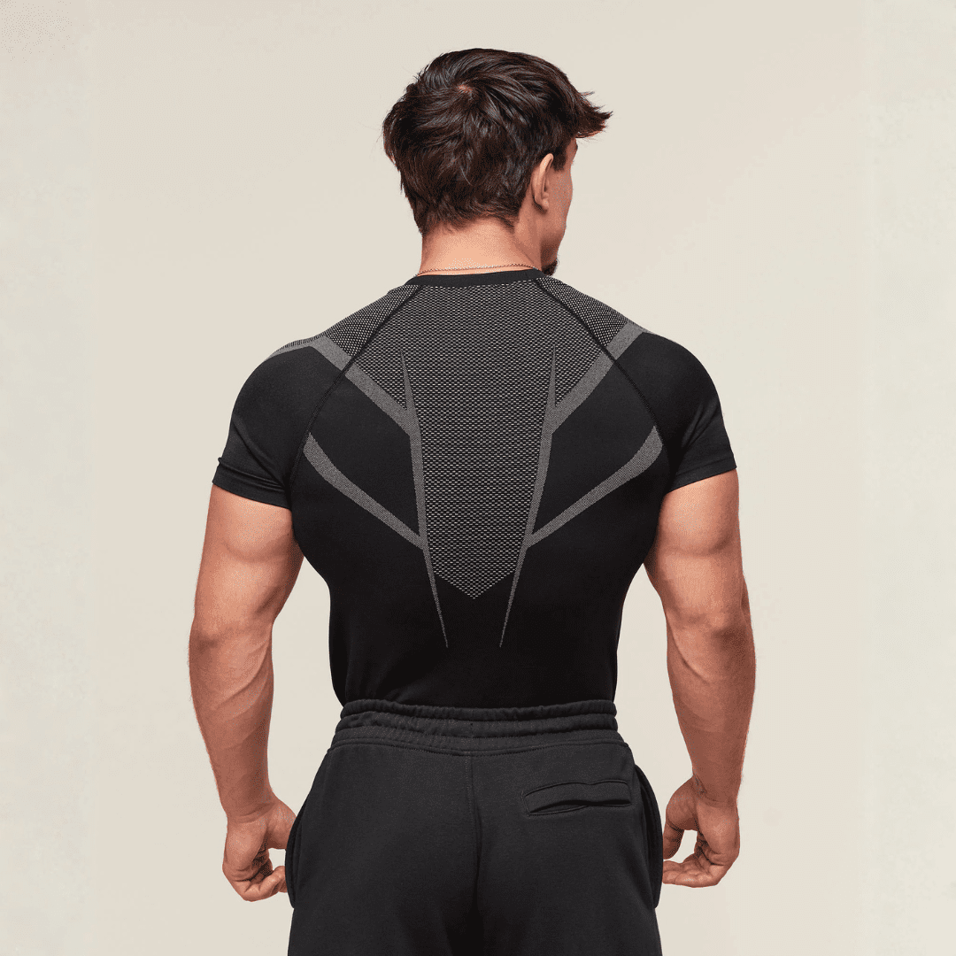GYMSHARK ONYX 5.0 SEAMLESS T-SHIRT - BLACK/LIGHT GREY