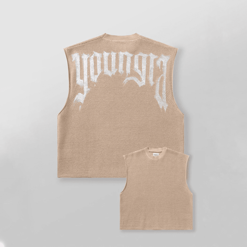 DROP SHOULDER KNIT CUT-OFF TAN