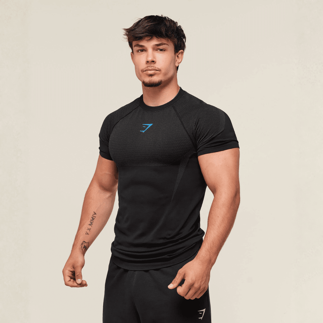 GYMSHARK ONYX 5.0 SEAMLESS T-SHIRT - BLACK/ONYX GREY