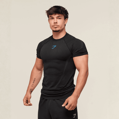 GYMSHARK ONYX 5.0 SEAMLESS T-SHIRT - BLACK/ONYX GREY