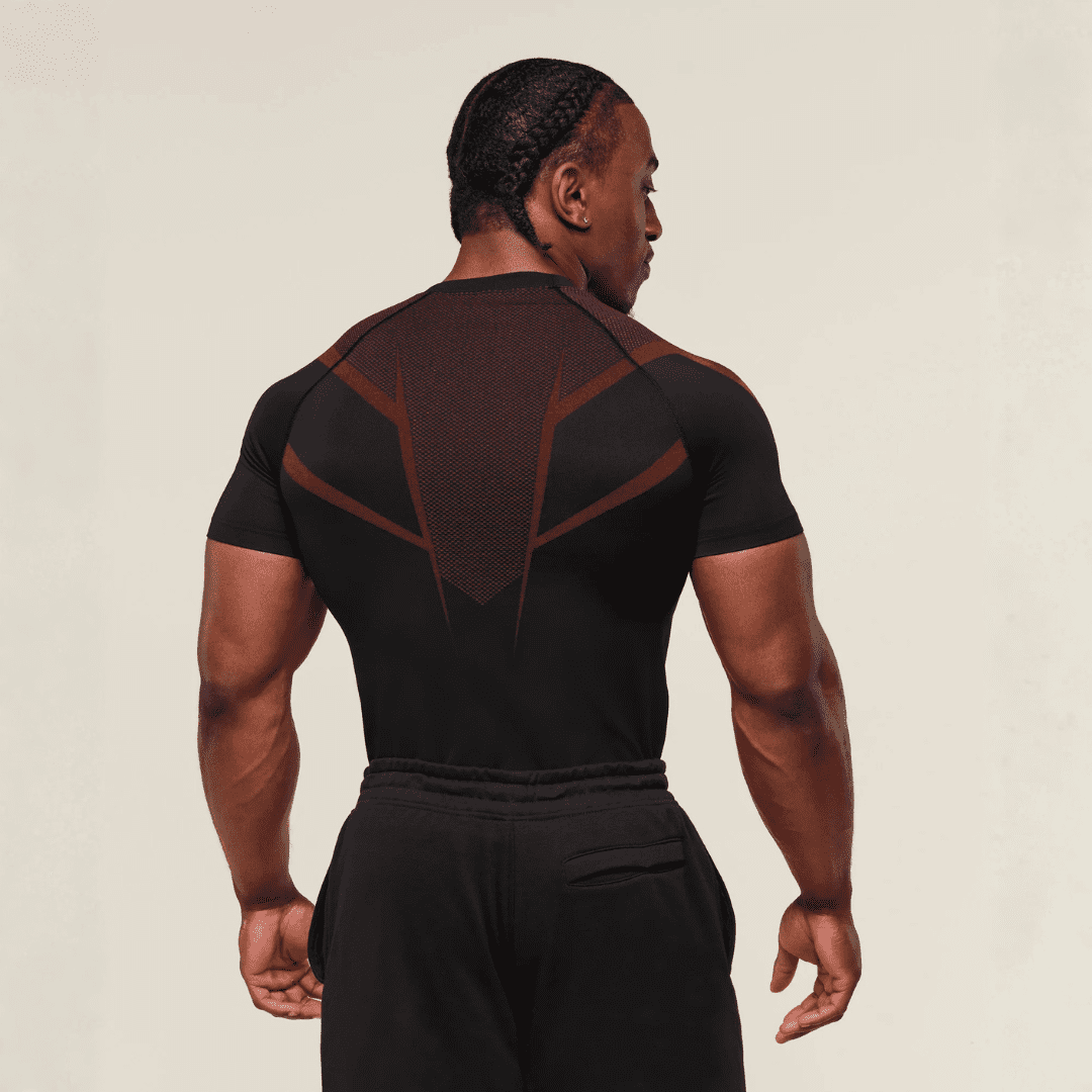 GYMSHARK ONYX 5.0 SEAMLESS T-SHIRT - BLACK/CARMINE RED
