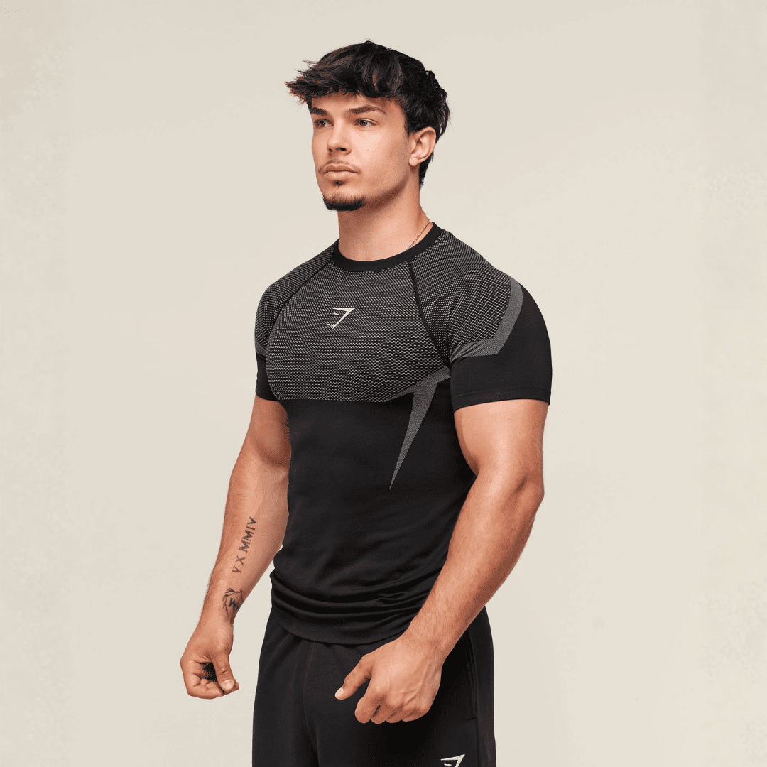 GYMSHARK ONYX 5.0 SEAMLESS T-SHIRT - BLACK/LIGHT GREY