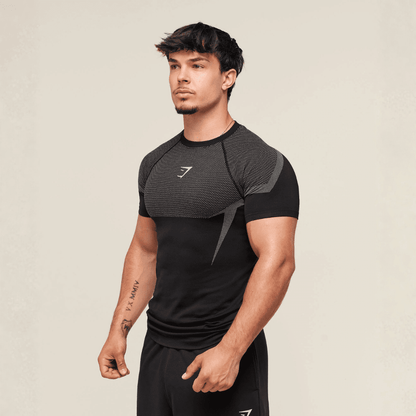 GYMSHARK ONYX 5.0 SEAMLESS T-SHIRT - BLACK/LIGHT GREY