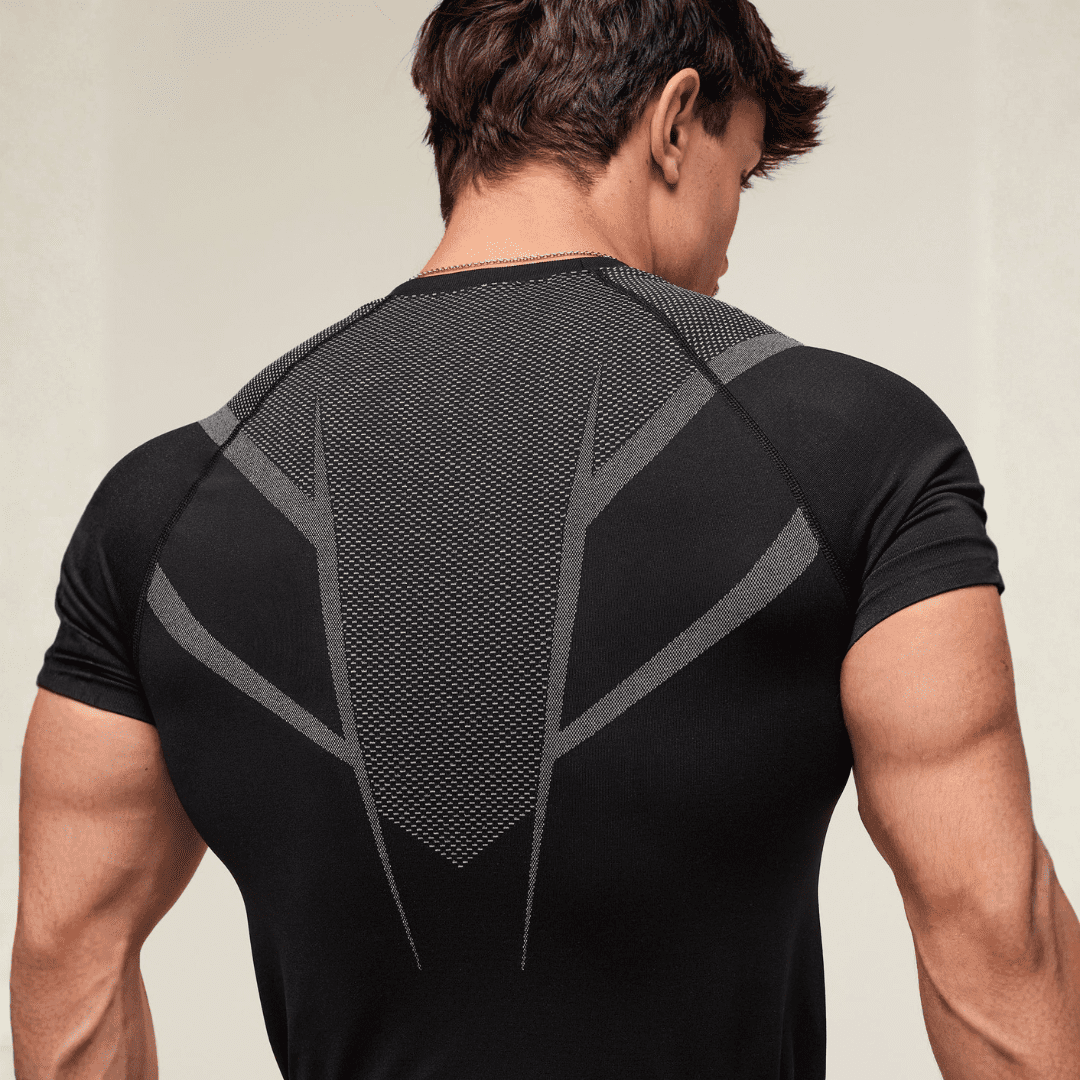GYMSHARK ONYX 5.0 SEAMLESS T-SHIRT - BLACK/LIGHT GREY