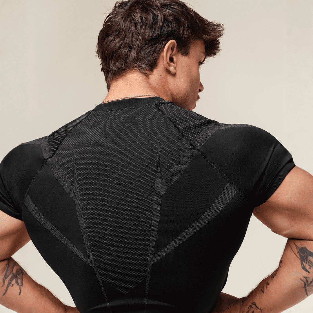 GYMSHARK ONYX 5.0 SEAMLESS T-SHIRT - BLACK/ONYX GREY