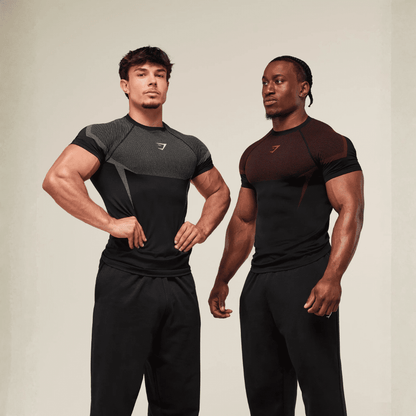 GYMSHARK ONYX 5.0 SEAMLESS T-SHIRT - BLACK/CARMINE RED
