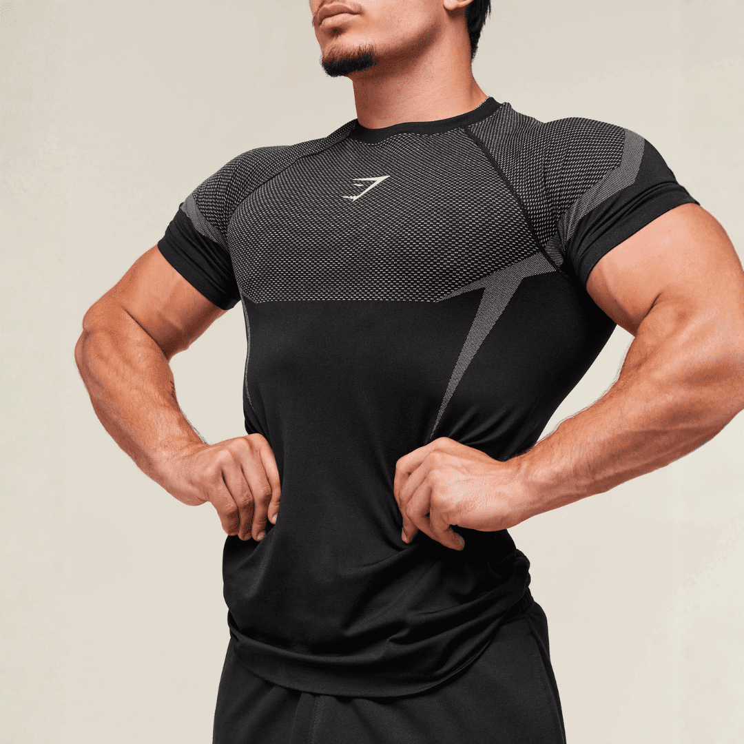GYMSHARK ONYX 5.0 SEAMLESS T-SHIRT - BLACK/LIGHT GREY