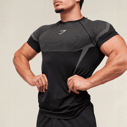 GYMSHARK ONYX 5.0 SEAMLESS T-SHIRT - BLACK/LIGHT GREY