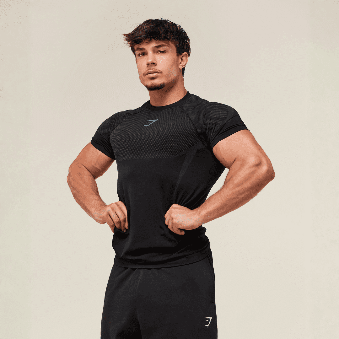 GYMSHARK ONYX 5.0 SEAMLESS T-SHIRT - BLACK/ONYX GREY