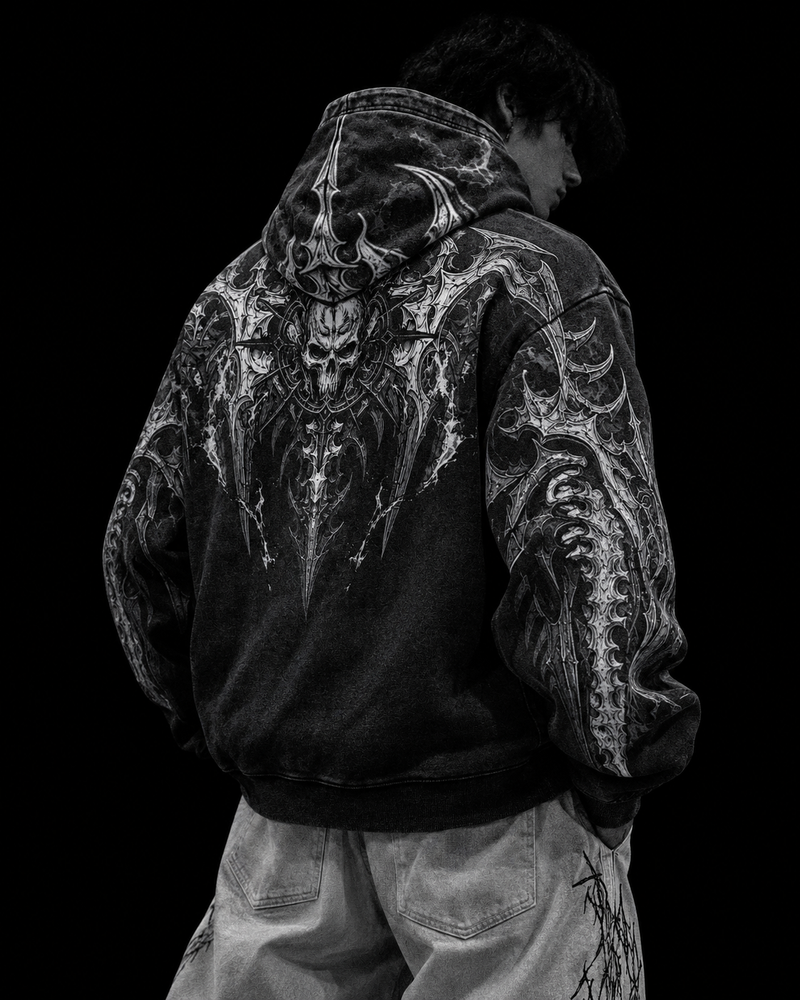DEATH SLAYER OVERSIZED ZIP-UP HOODIE [GHOST VINTAGE WASH]