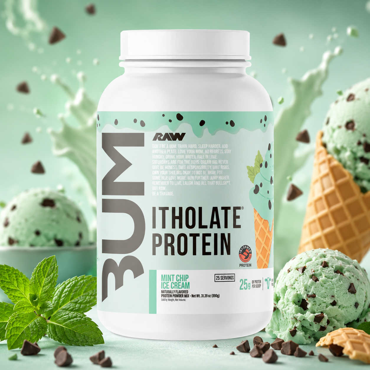 BUM ITHOLATE PROTEIN - MINT CHIP ICE CREAM (INCLUYE 2 PROTEIN BARS)