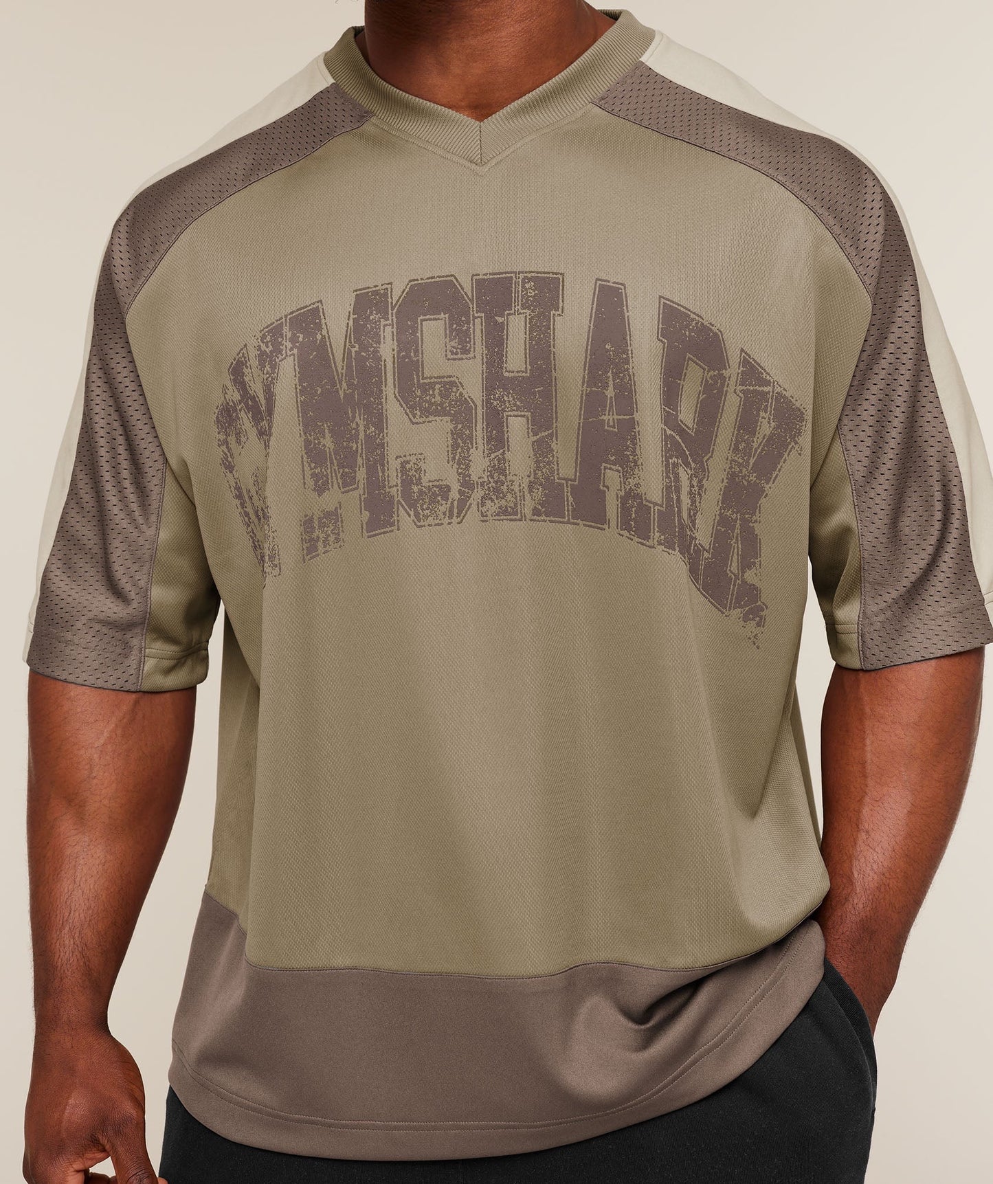 GYMSHARK COLLECTIVE MESH WORDMARK JERSEY - LIFESTYLE BROWN/SOFT BROWN/PEBBLE GREY