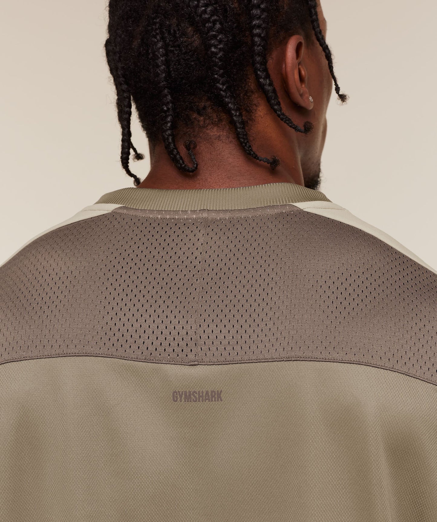 GYMSHARK COLLECTIVE MESH WORDMARK JERSEY - LIFESTYLE BROWN/SOFT BROWN/PEBBLE GREY