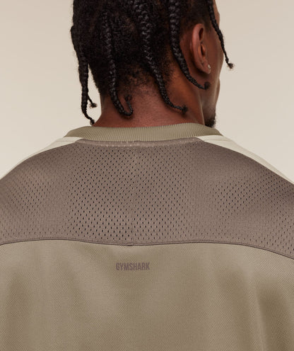 GYMSHARK COLLECTIVE MESH WORDMARK JERSEY - LIFESTYLE BROWN/SOFT BROWN/PEBBLE GREY