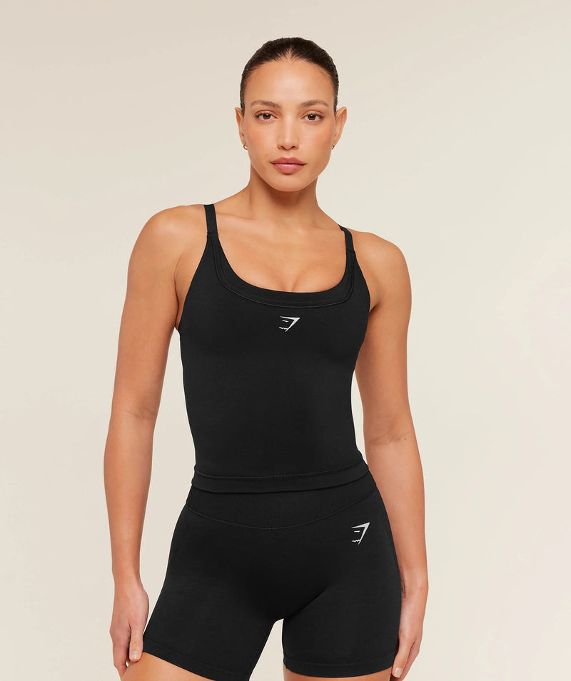GYMSHARK RELAY SEAMLESS MIDI TANK - BLACK