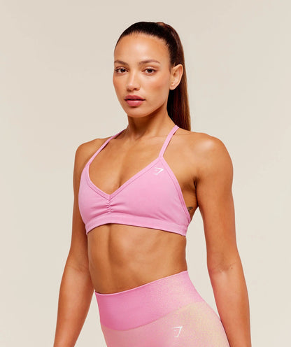 GYMSHARK WASHED MINIMAL SPORTS BRA - FOCUS PINK/WASH