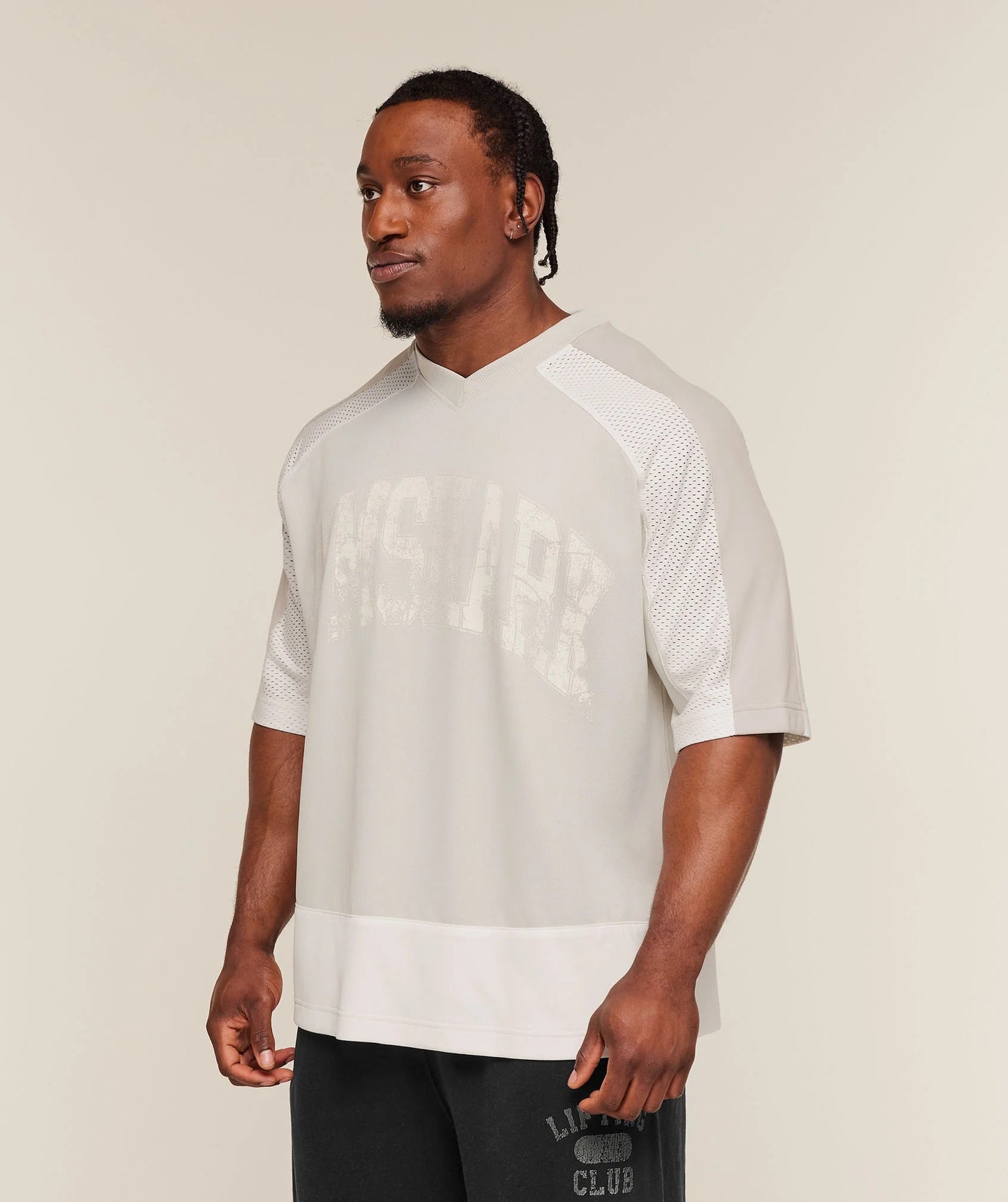 COLLECTIVE MESH WORDMARK JERSEY - TINTED WHITE/SOFT WHITE/PEBBLE GREY
