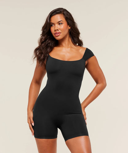 GYMSHARK SOFT SCULPT CAP SLEEVE ALL-IN-ONE - BLACK