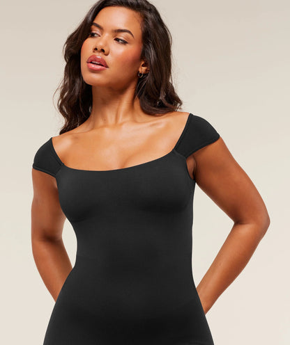 GYMSHARK SOFT SCULPT CAP SLEEVE ALL-IN-ONE - BLACK