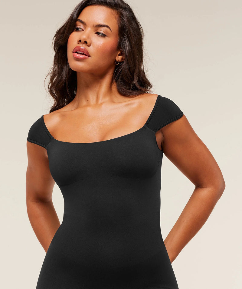 GYMSHARK SOFT SCULPT CAP SLEEVE ALL-IN-ONE - BLACK
