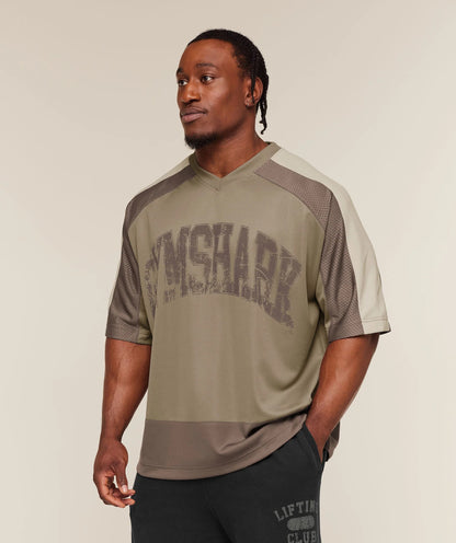 GYMSHARK COLLECTIVE MESH WORDMARK JERSEY - LIFESTYLE BROWN/SOFT BROWN/PEBBLE GREY