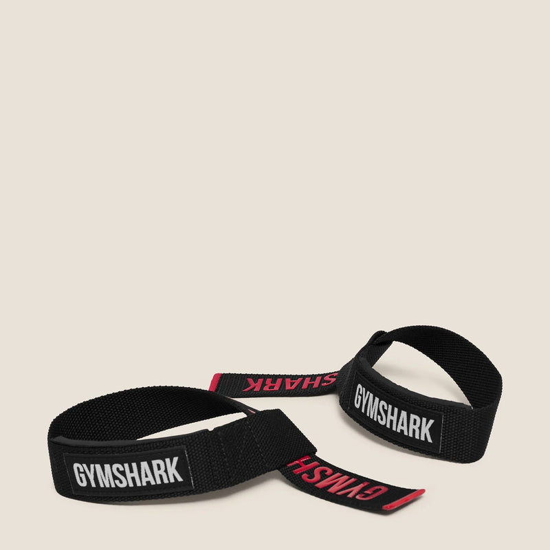 GYMSHARK SILICONE LIFTING STRAPS - BLACK/CARMINE RED