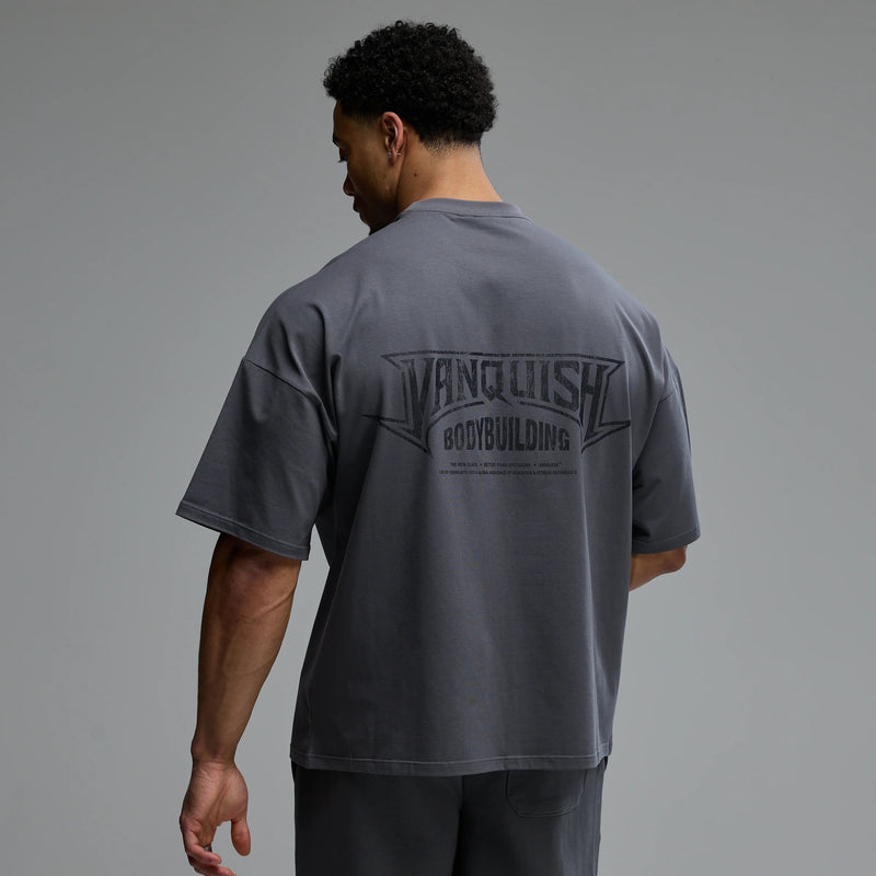 BODYBUILDING EMBLEM CHARCOAL OVERSIZED BOXY T SHIRT