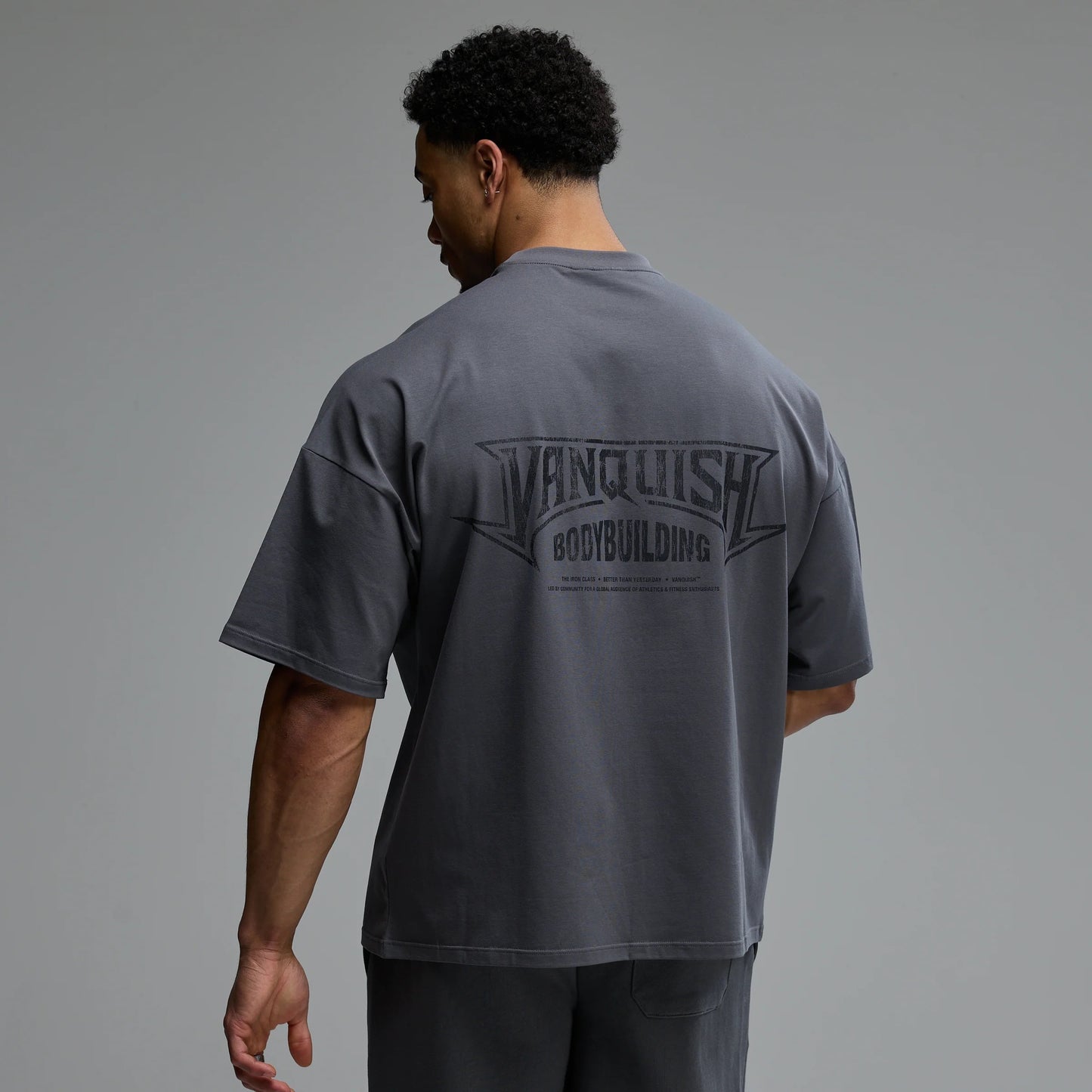 BODYBUILDING EMBLEM CHARCOAL OVERSIZED BOXY T SHIRT