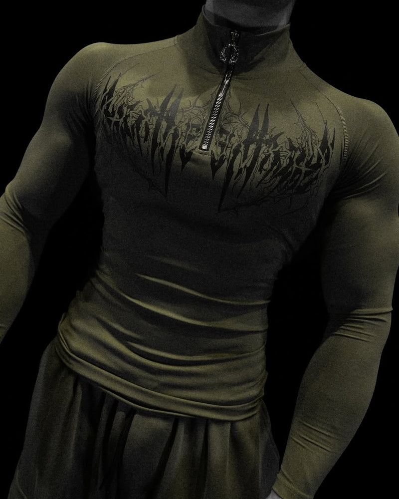 VOID TECH™ DEATHWING LONGSLEEVE QUARTER ZIP COMPRESSION [OLIVE GREEN]