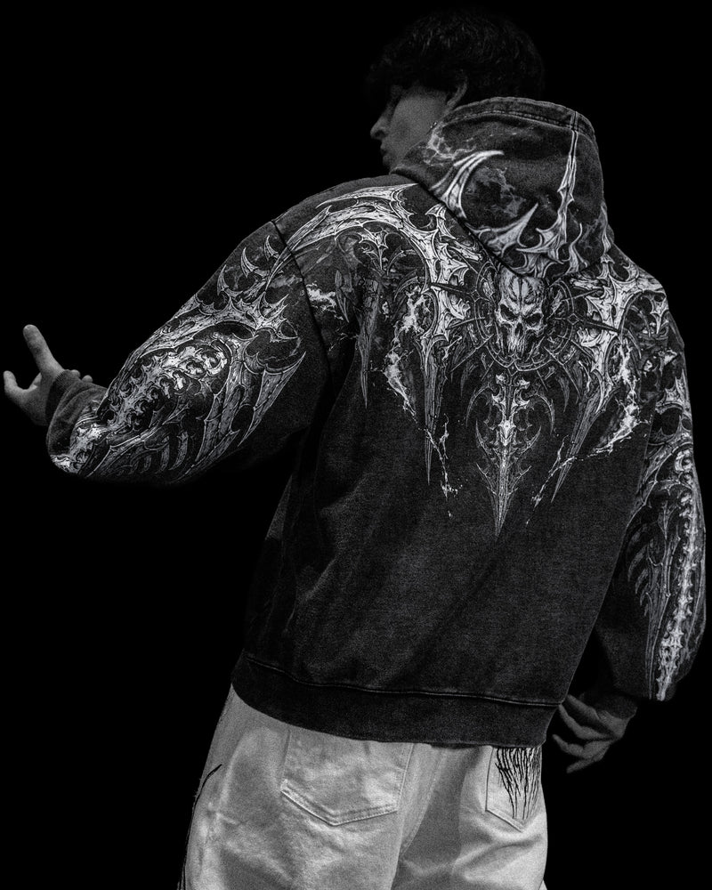 DEATH SLAYER OVERSIZED ZIP-UP HOODIE [GHOST VINTAGE WASH]